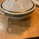 Complete old service in green and gold Limoges porcelain.
