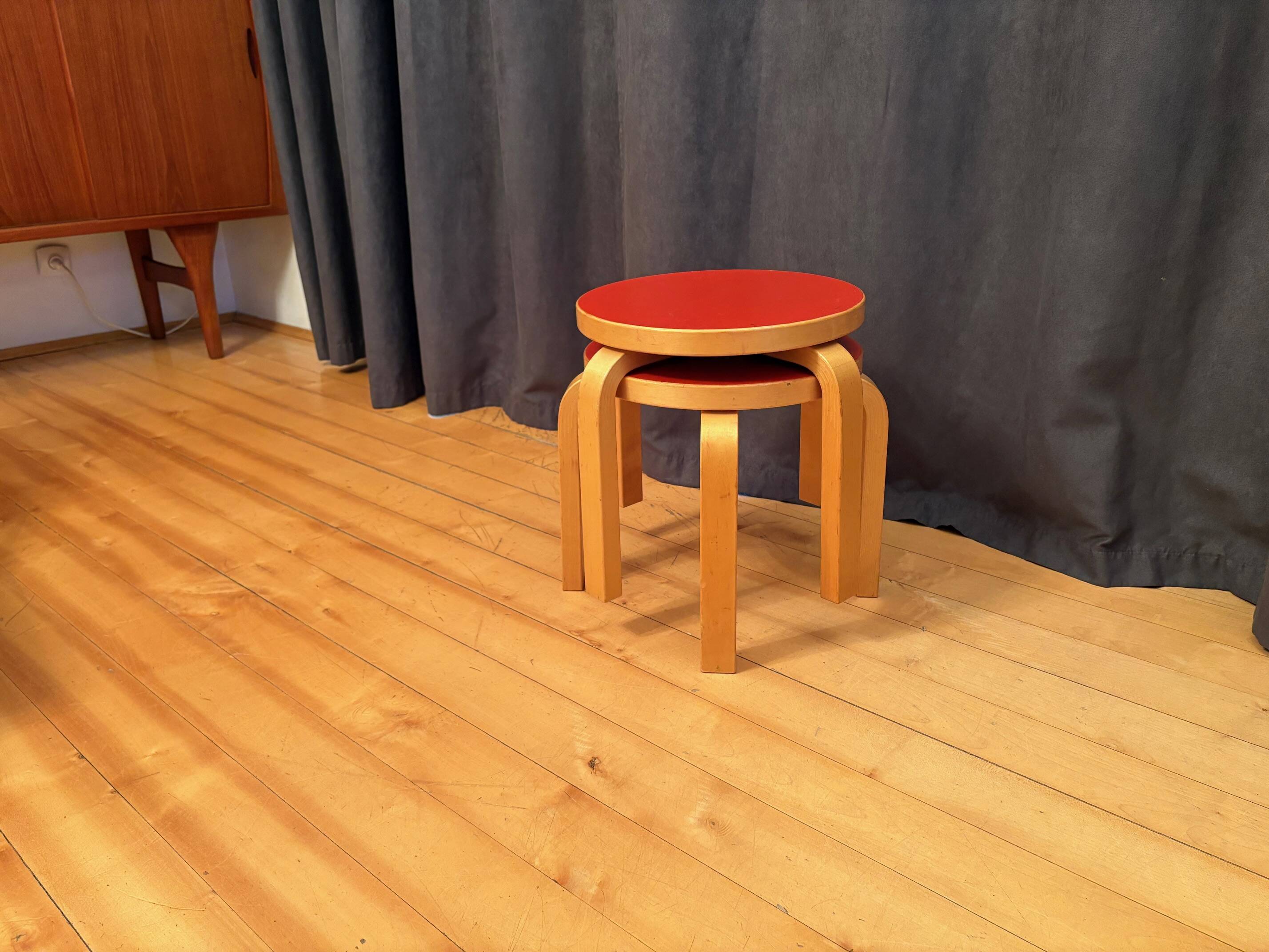 Pair of NE60 stools designed by Alvar Aalto, Artek, Finland, 1980s