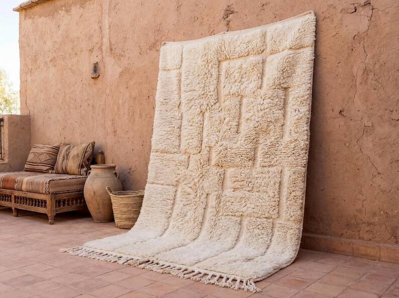 Tapis berbère en laine naturelle fait main traditionnelle taille 1.5/2.5 m