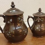 2 Old Small Glazed Ceramic Cream Pots/Enameled Decor