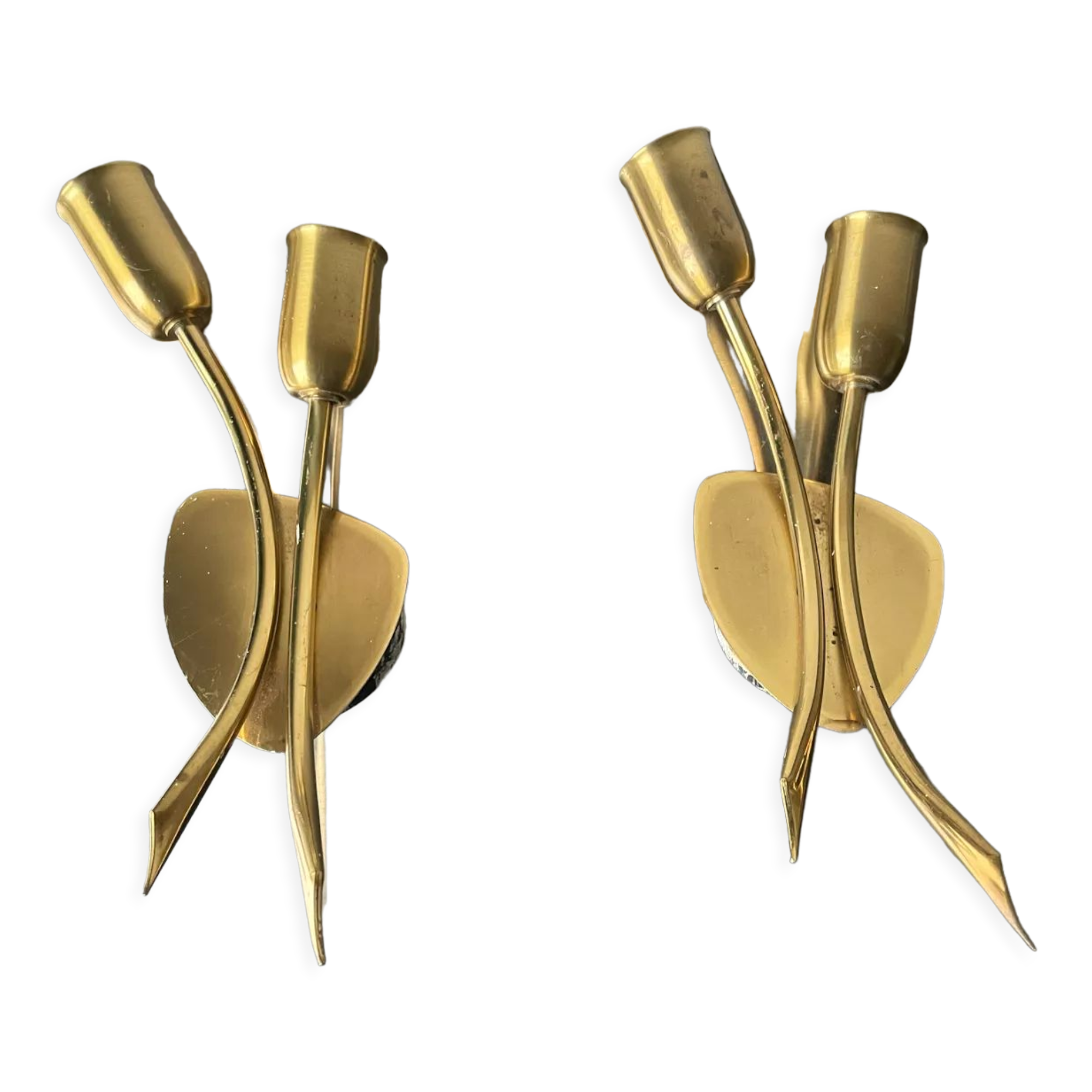 Pair of danish  mcm brass wall lamps sconces by fog & mørup