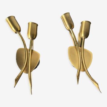 Pair of danish  mcm brass wall lamps sconces by fog & mørup