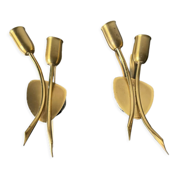 Pair of danish  mcm brass wall lamps sconces by fog & mørup