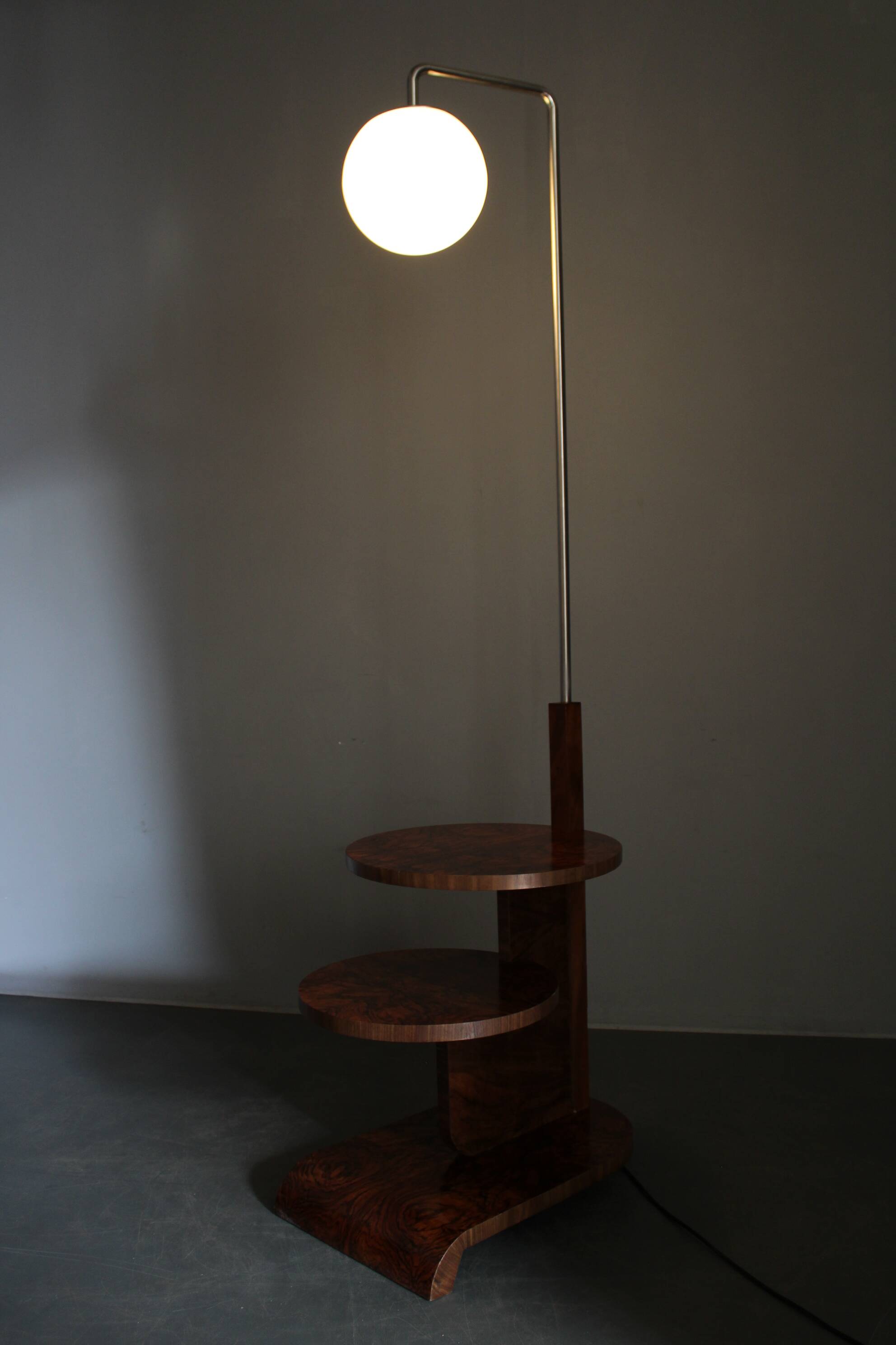 Art Deco floor lamp with shelves, Czechoslovakia, 1930s
