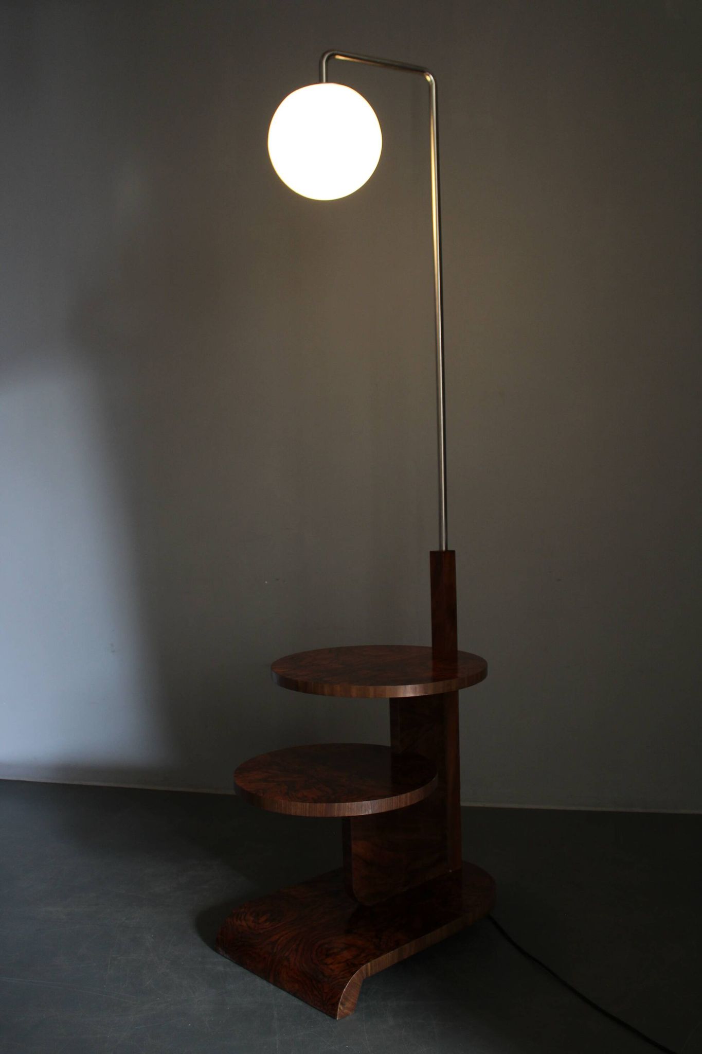 Art Deco floor lamp with shelves, Czechoslovakia, 1930s