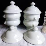 White onion soup bowls with lids, French soup bowls.