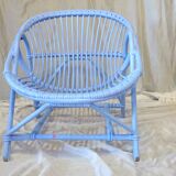 Blue painted rattan armchair