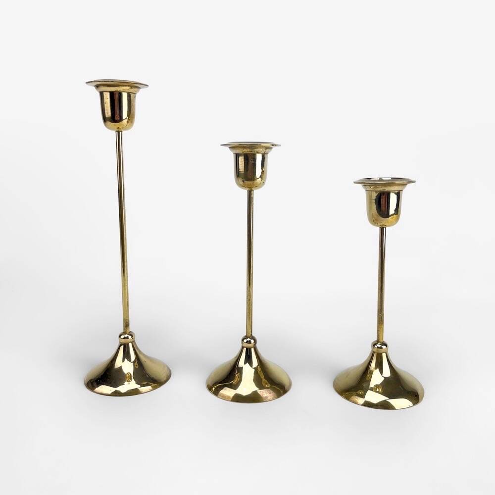 Trio of Scandinavian brass candlesticks