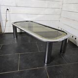 Chrome metal coffee table with smoked glass top from the 70s