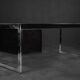 Vintage Mid-Century Danish Black Modern Minimalist Oak Office Desk with Chrome Base, 1970s