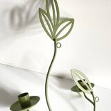 Wall Candle Holder, Green Metal Leaves