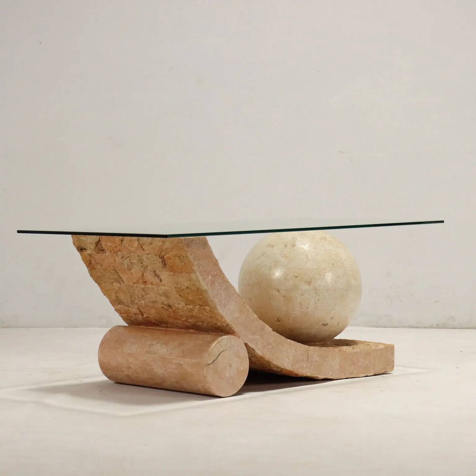Vintage coffee table in glass and stone, Italy, 1980s.