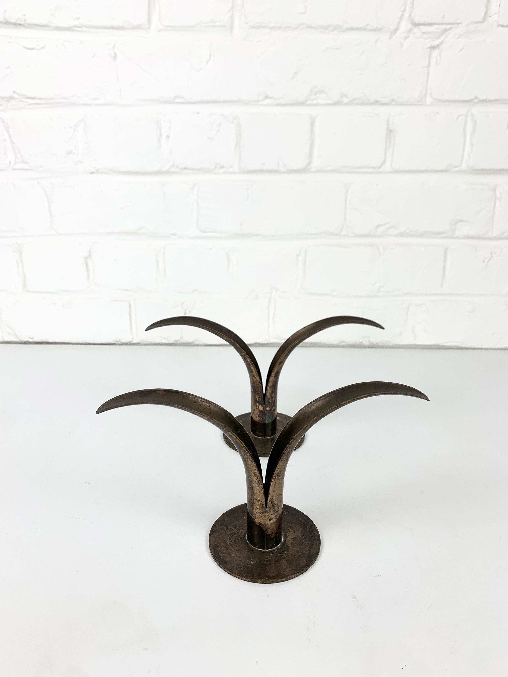 Pair of Lily brass candle holders, Ystad Metall, Sweden, design Ivar Ålenius Björk
