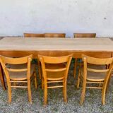 Set of 8 old light wood bistro chairs years 1957 stamps