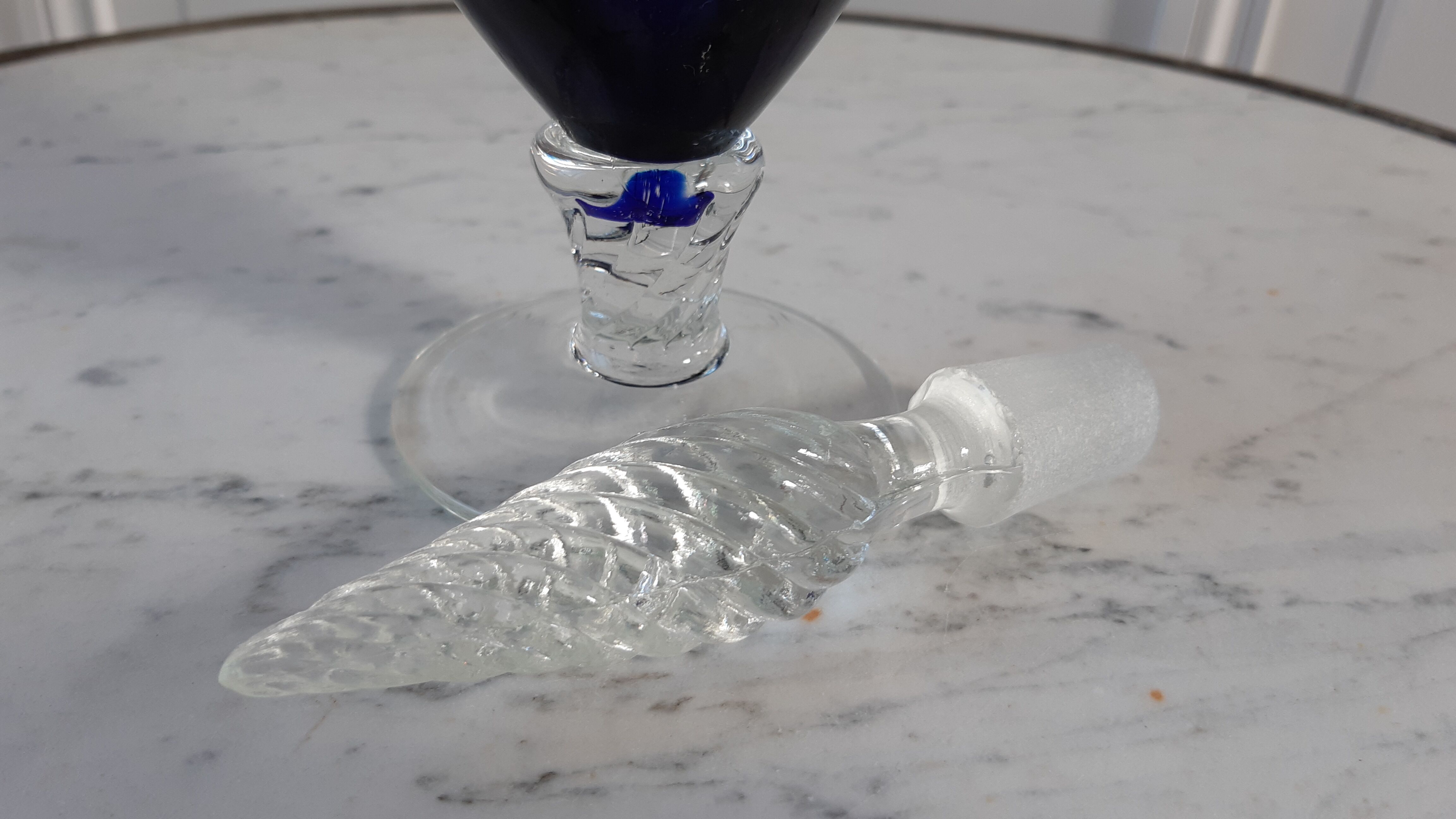 Italian carafe in blue polished glass Klein 60s