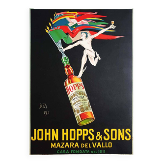 Affiche originale de Mario Bazzi - John Hopps & Sons Marsala Mazara del Vallo Casa Fondata nel 1811