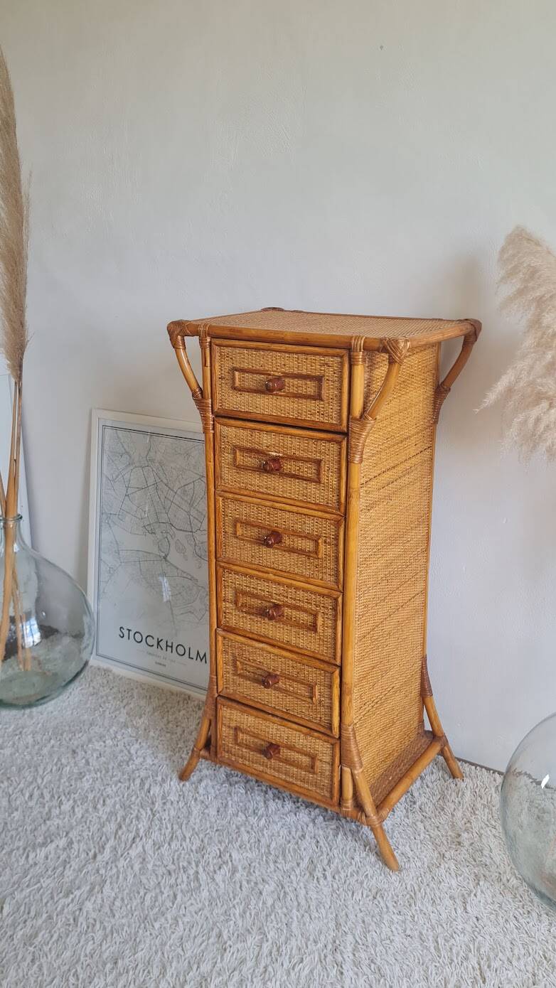 Rattan chest of drawers from the 1970s.