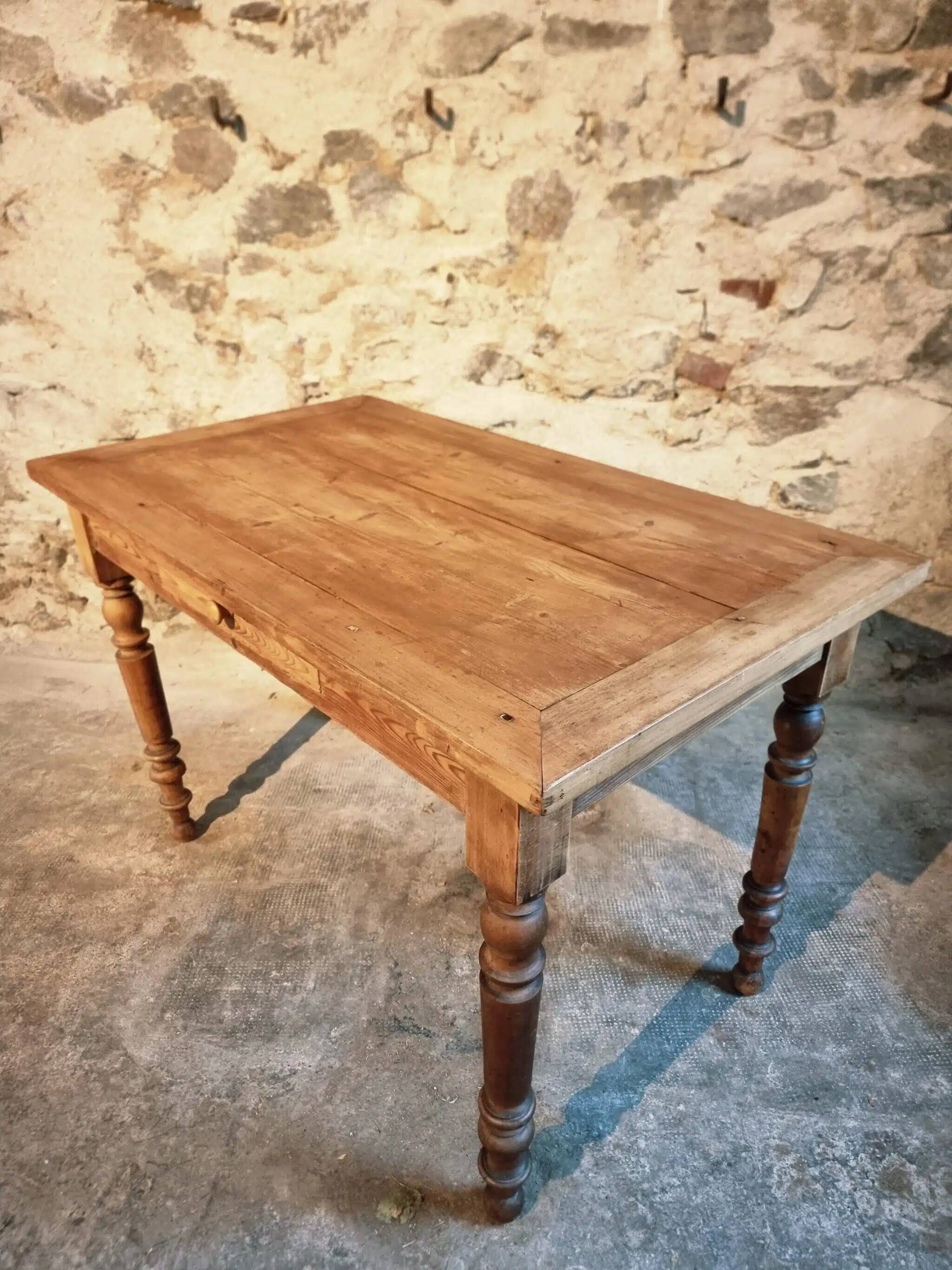 Antique pine and beech kitchen table / desk / work table – France, circa 1900