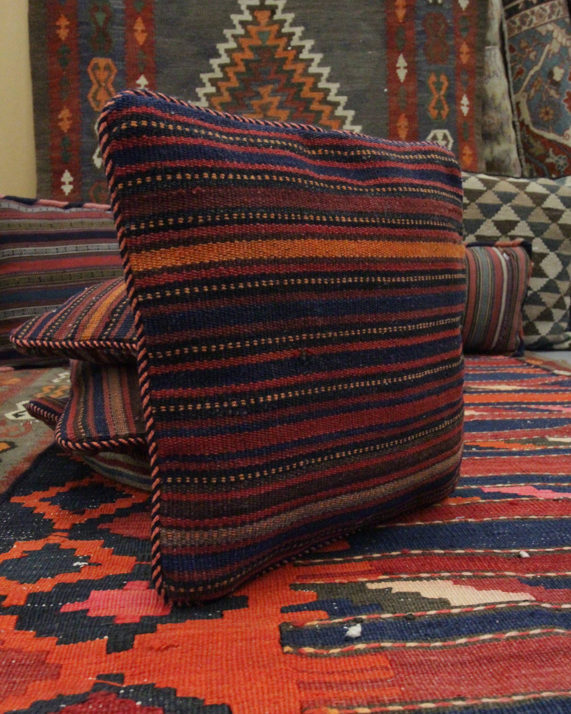 Bold Striped Wool Kilim Cushion Cover Handmade Scatter Pillow 35x35cm