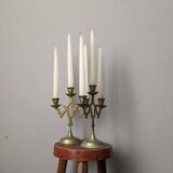 Pair of 3-branch brass candlesticks, Scandinavian country bohemian decoration