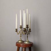 Pair of 3-branch brass candlesticks, Scandinavian country bohemian decoration
