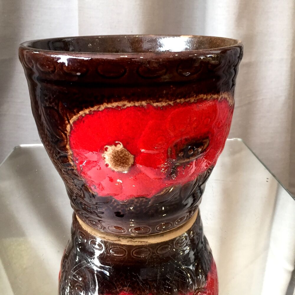 Vintage pot cover west germany scheurin keramik 887-12 poppy decoration