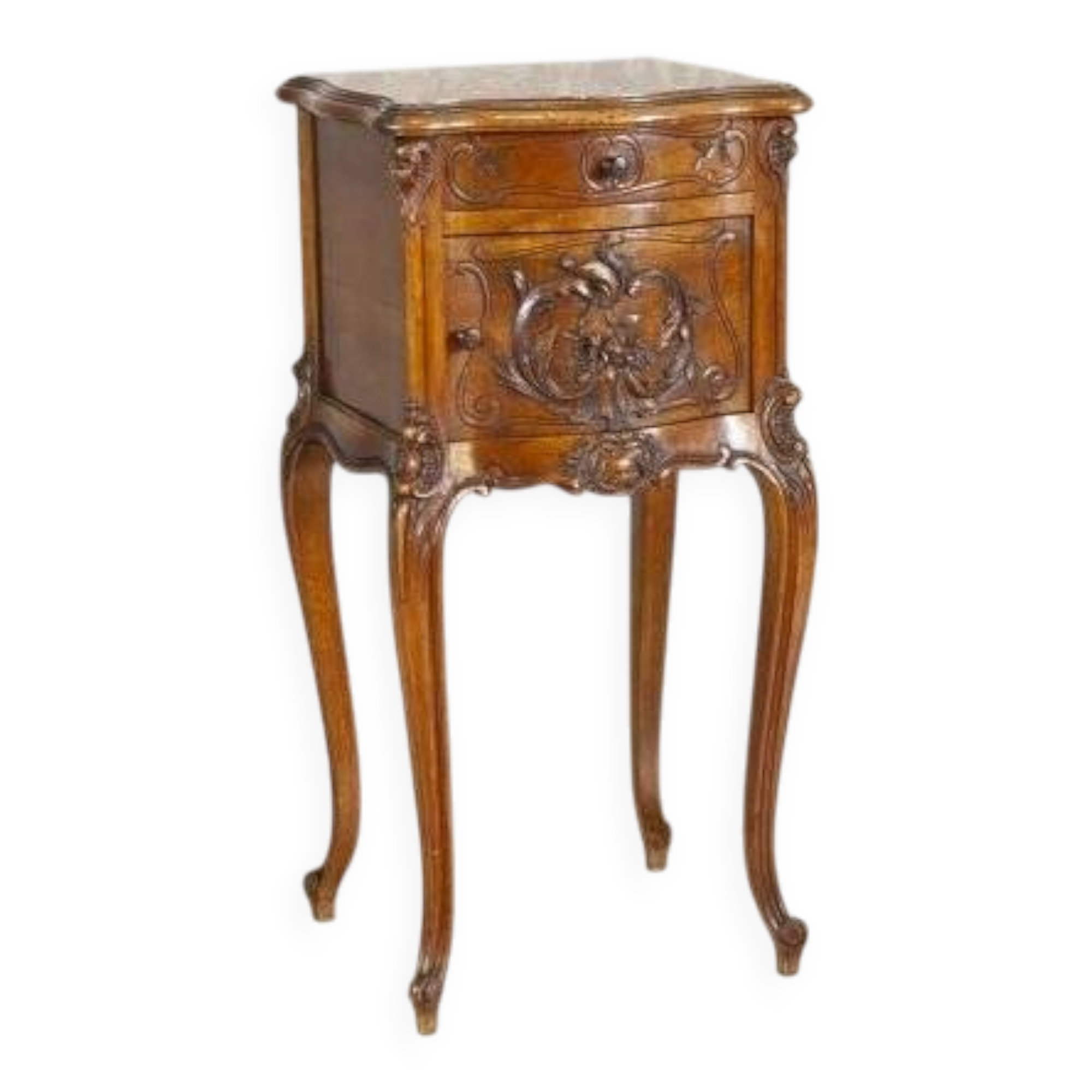 Rococo Nightstand in Walnut with Marble Top