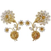 Pair of wall sconces flower in crystal with gilded brass by Ernst Palme, Palwa Germany, 1970s.