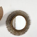 Vintage gold rattan sun mirror