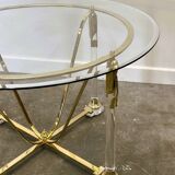 Brass and lucite dining table with beveled glass top, Italy 1980s.
