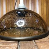 Ancienne suspension verre moulé incrustation doré + contour laiton vintage