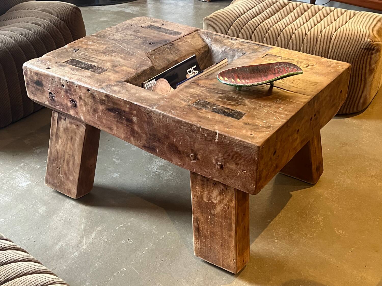 Brutalist coffee table made of solid wood