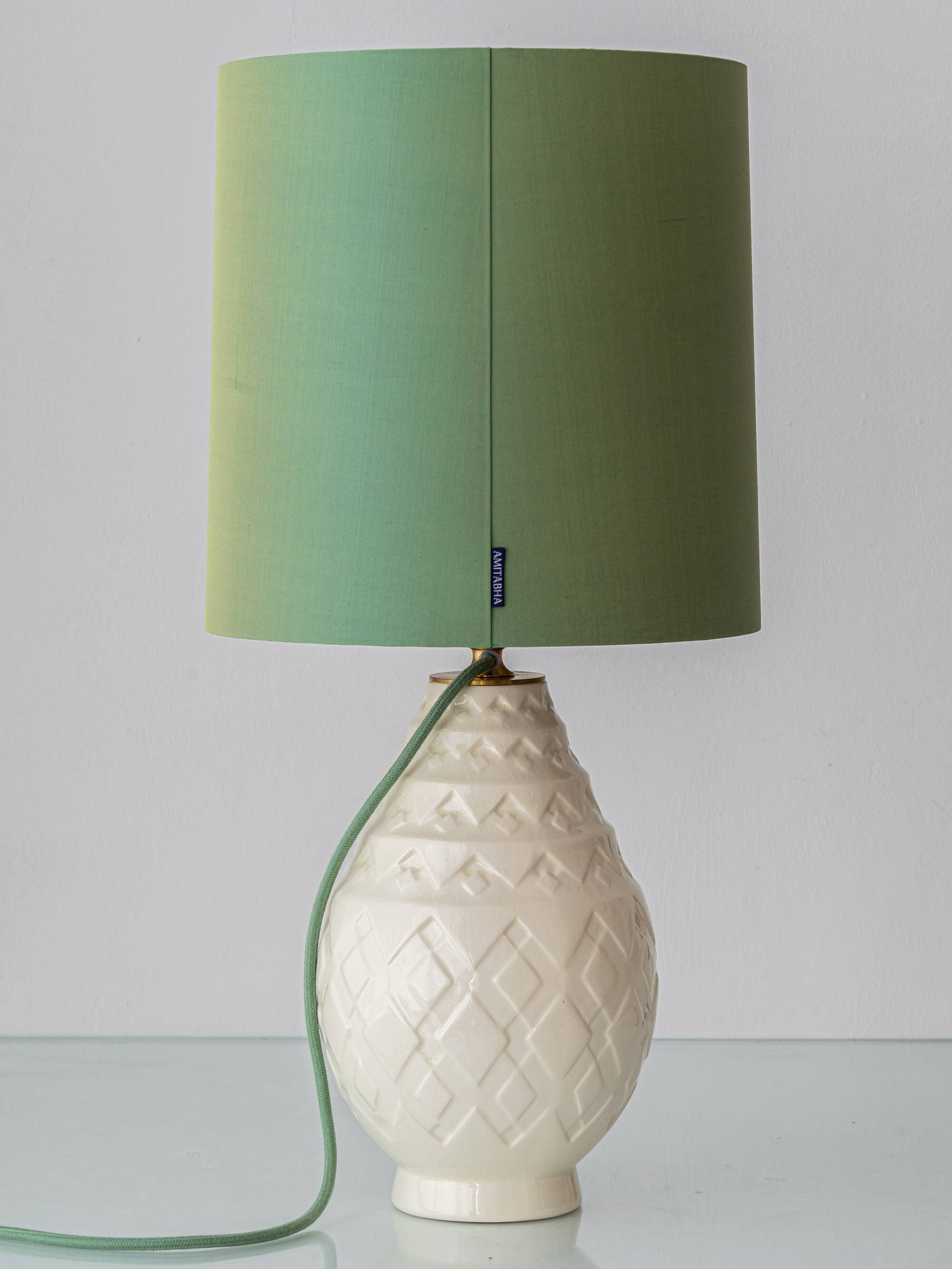 Charles Catteau Frères Keramis Pineapple Table Lamp, New Silk Shade