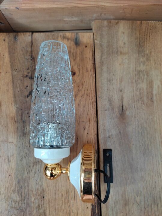 Wall lamp base brass tulip in vintage antique molded glass
