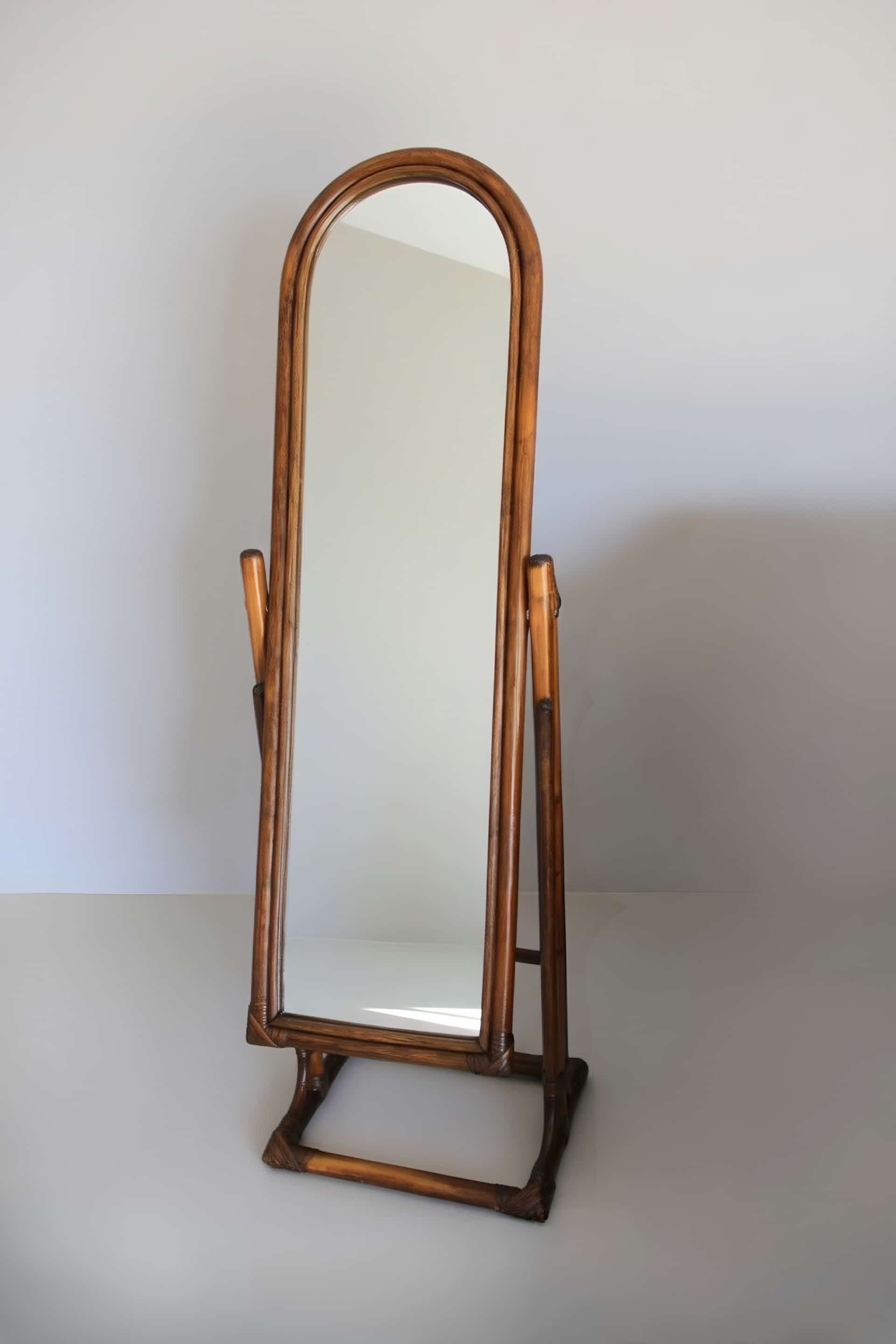 Vintage rattan full-length mirror, 1960s-70s.