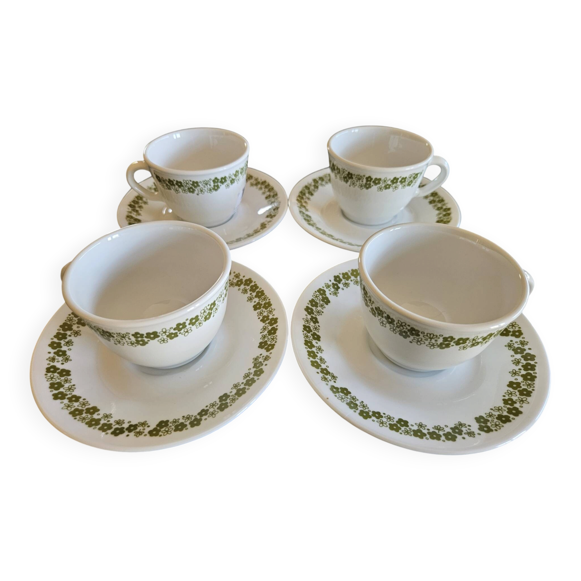 Set of 4 cups and saucers Corelle Spring Blossom Green