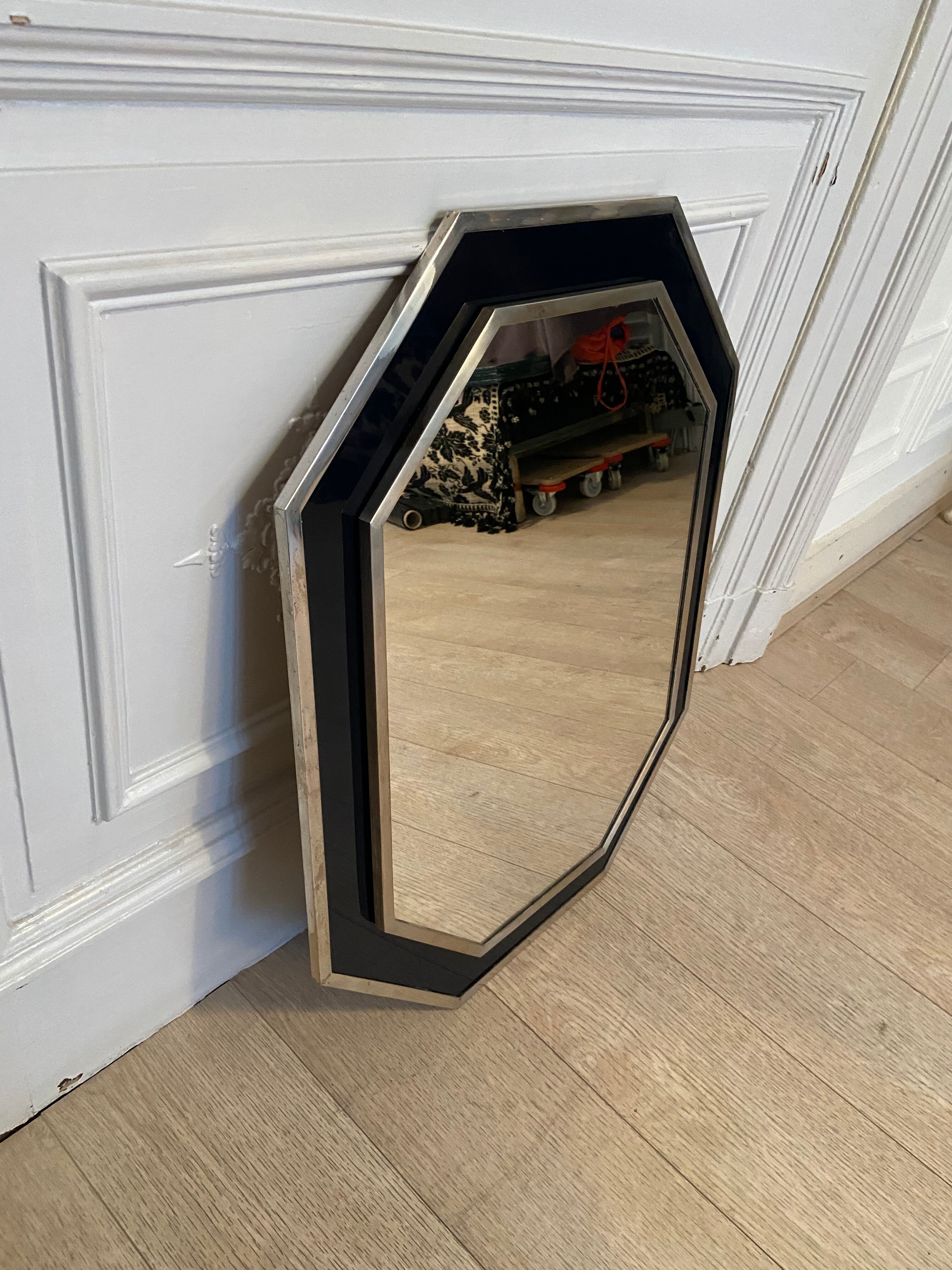Chrome and blue lacquer mirror, 1970s