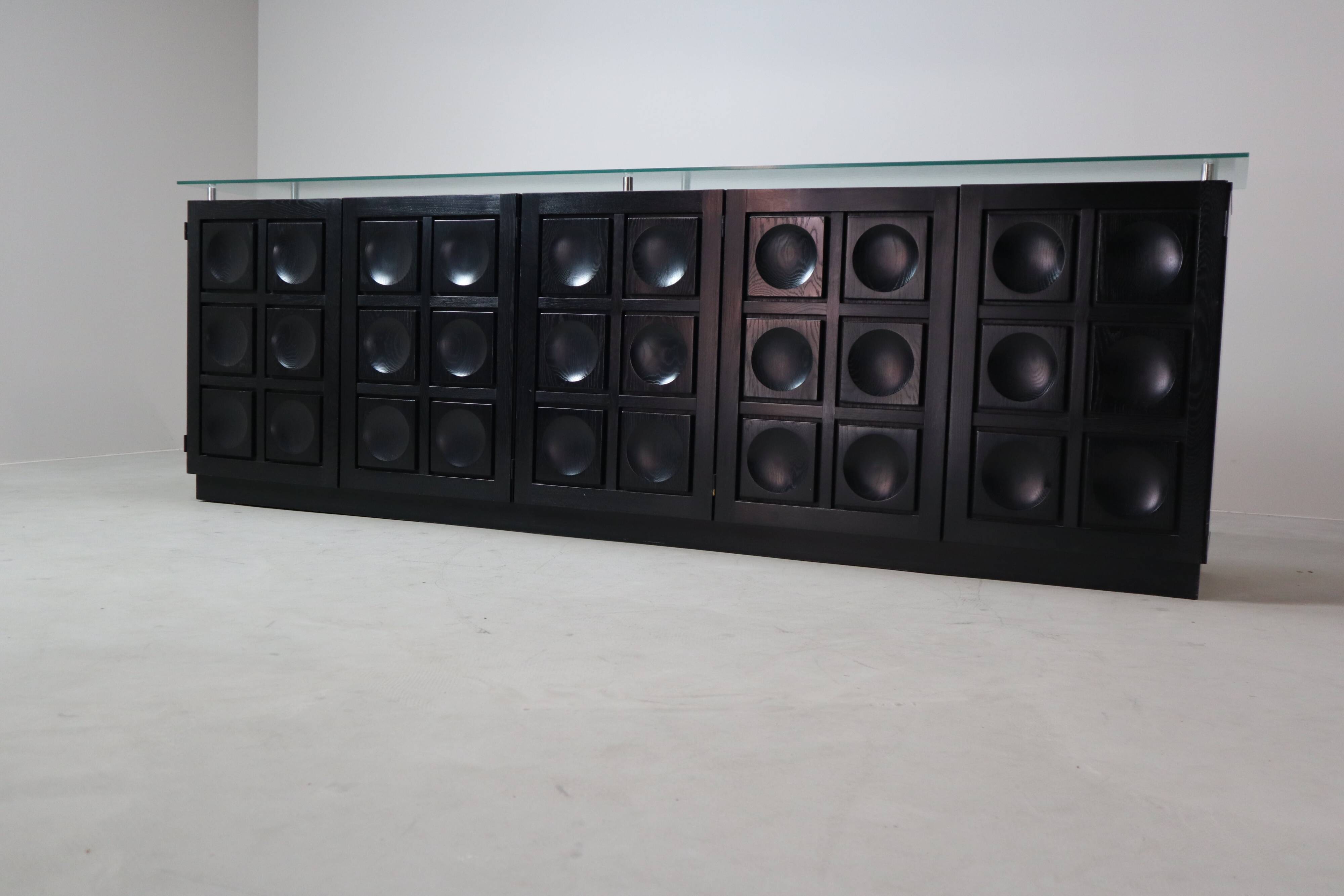 Black brutalist sideboard by Frans Defour, Belgium 1970's