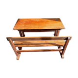 Wooden school desk with integrated bench, France, 1950s
