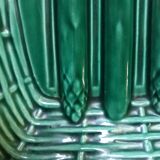 Green Barbotine dish with asparagus patterns