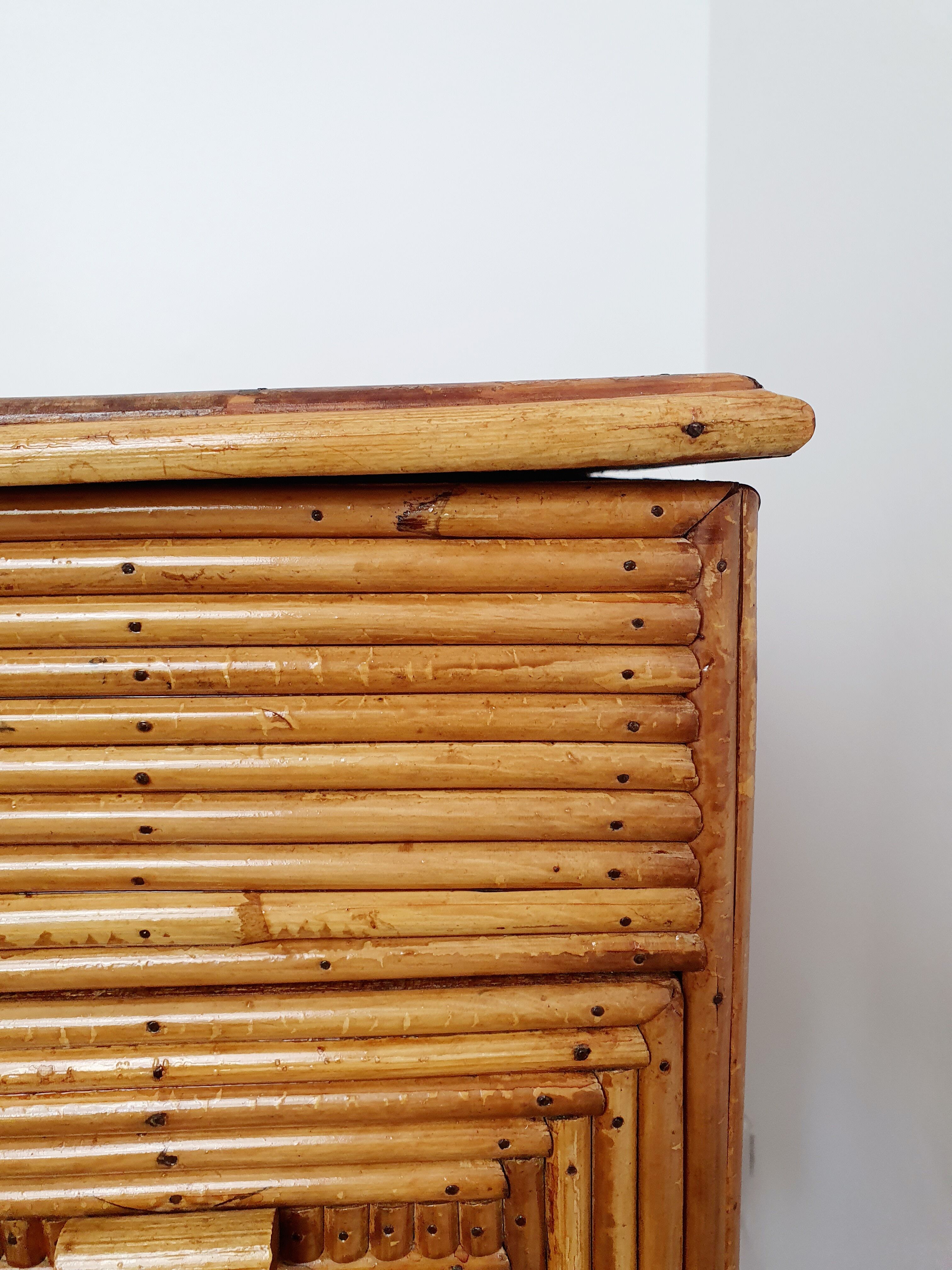 Chest of drawers in rattan marquetry