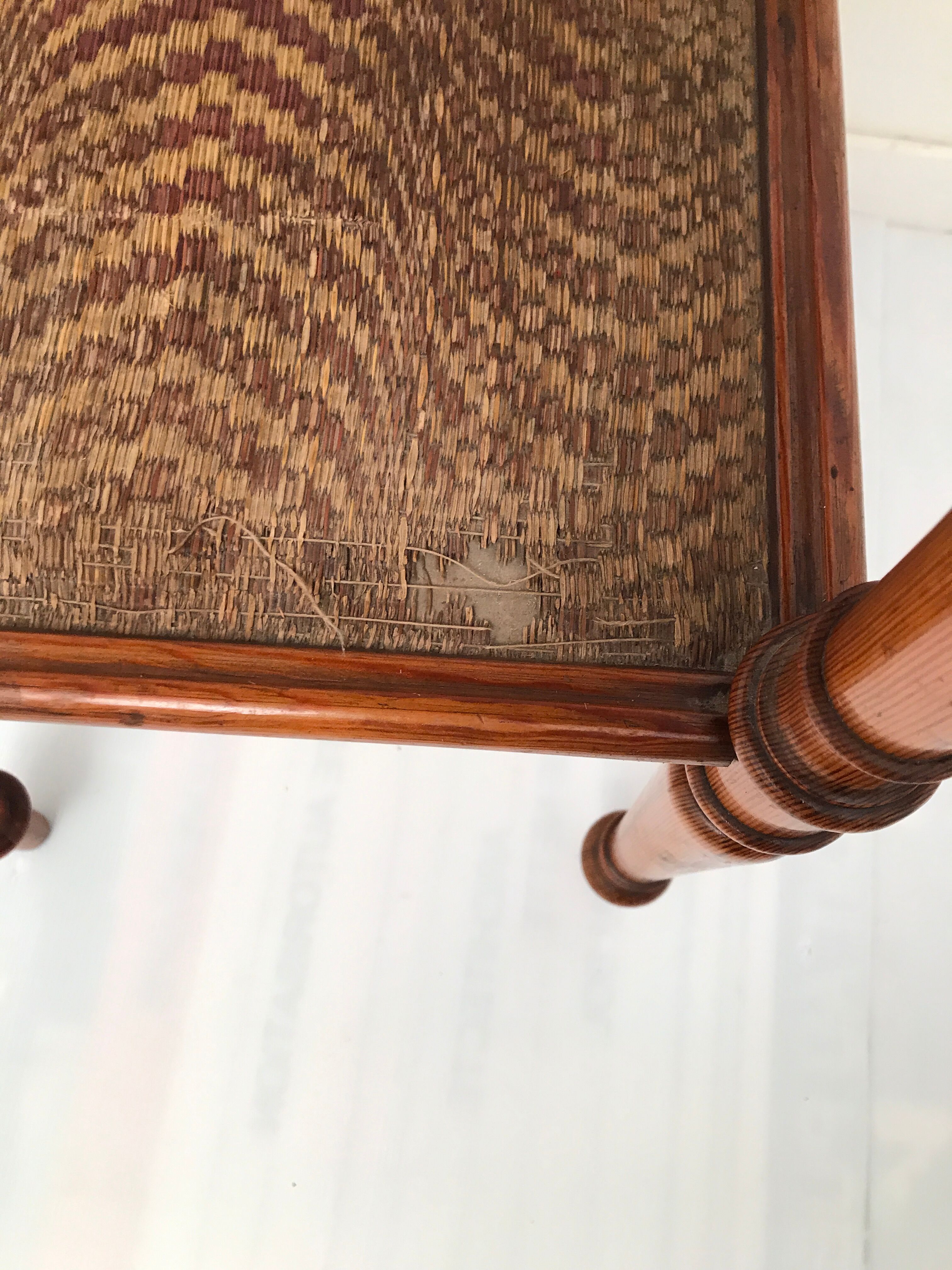 Guéridon table appoint en bois et osier vintage