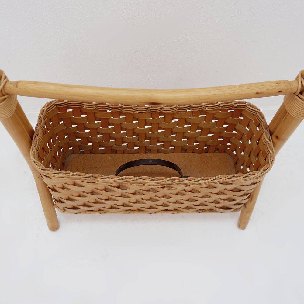 Vintage bamboo magazine rack in bohemian style - 1970s