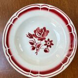 Set of 4 antique soup plates – burgundy floral decoration Badonvill
