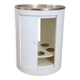 Space Age White Bar Cart On Wheels With Sliding Door, 1960s