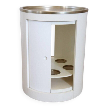 Space Age White Bar Cart On Wheels With Sliding Door, 1960s