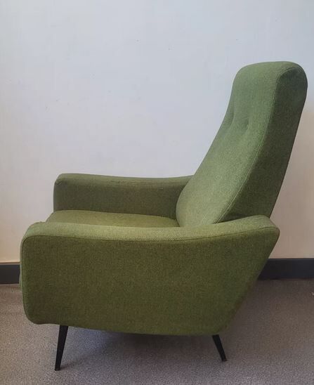Fauteuil vintage style scandinave tissu vert
