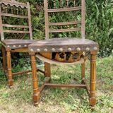 Set of 6 Henri II style chairs in wood and embossed leather