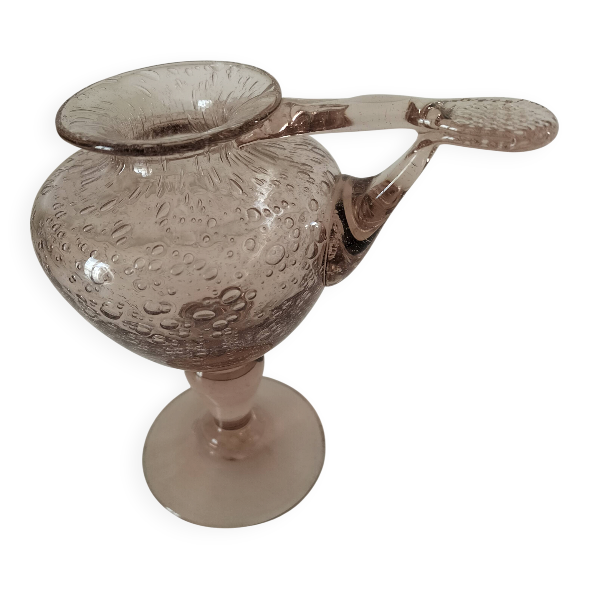 Biot candle holder vase in powder pink blown bubble glass.