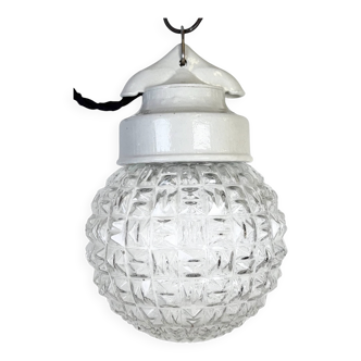 Suspension vintage en porcelaine blanche, années 1970